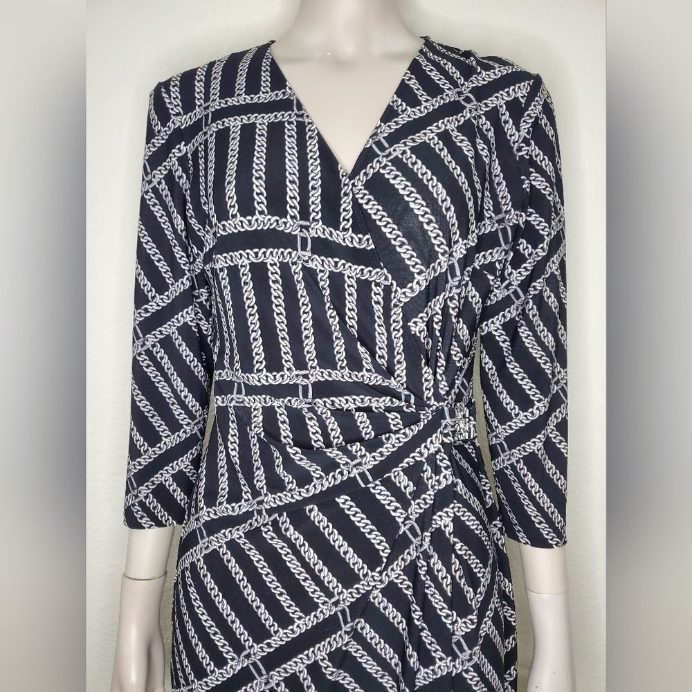Anne Klein Faux Wrap Dress with Chain Print and Hardware Emblem at Waist - Picture 4 of 12